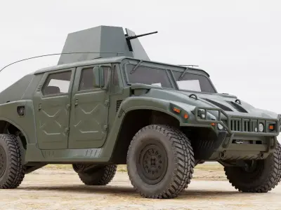 Military Vehicle Humvee Gunner Turret HMMWV Concept Army Color 3D model