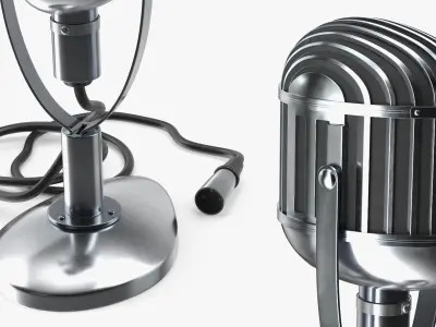 Chrome Vintage Studio Microphone with Cable 3D model