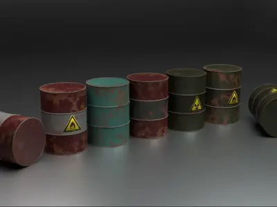 Old rusty barrels  Low-poly 3D model
