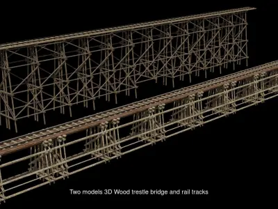 Railway Bridge 3D models complete of locomotive 3D 3D Model Pack
