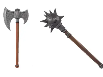Historical Battle Axe and Morning Star Weapons Free low-poly 3D model