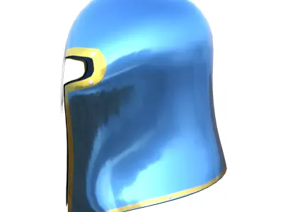 Low Poly Blue Medieval Great Helm Knight Helmet PBR 3D Model Low-poly 3D model