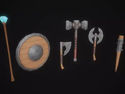 Stylized Medieval Weapons and Shields Bundle Pack Low-poly 3D model