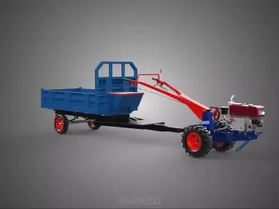 TWO WHEEL TRACTOR TRAILER TROLLEY LOAD CARRIER TRANSPORT BED CAR 3D model