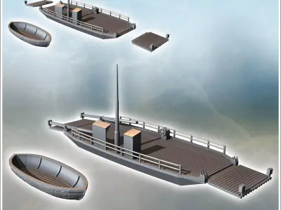 Set of two assault boats with ferry and wooden boat 2 - World Wa 3D print model