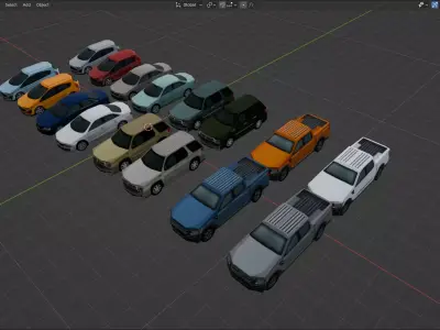 Parking Lot Pack Cars 16 vehicles very low poly Assorted Low-poly 3D model