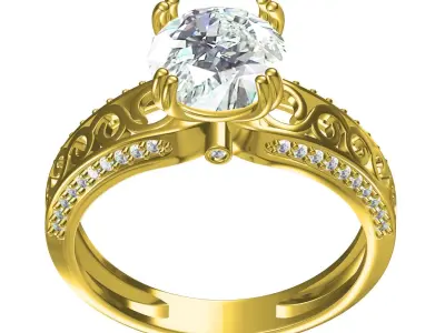 Antique Round Diamond Filigree Solitaire Engagement Ring 3D print model