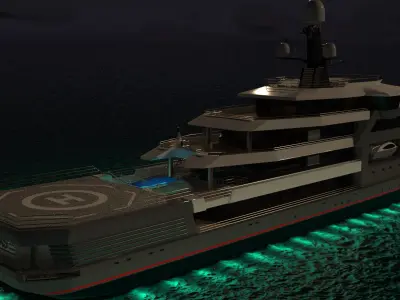 Expedition Superyacht 90m Night Scene 3D model