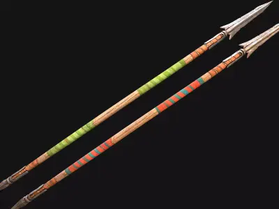 Medieval Wooden Spear Lance Weapon Armory Low-poly 3D model