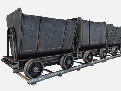 Mine Cart With Track Low-poly 3D model