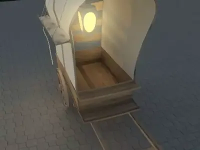 cart-charrette wooden covered wagon with lamp 3D model