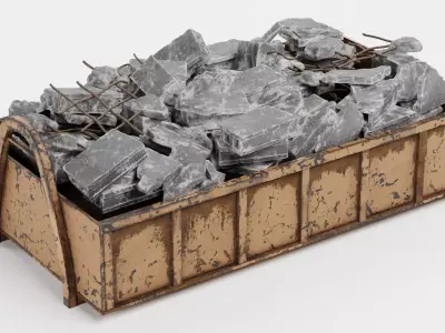 Skip with Waste V3 - Low Profile Industrial Skip with Debris 3D model
