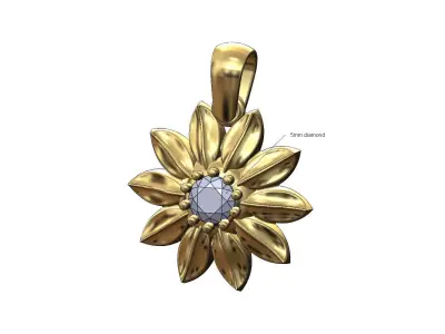 Ribbed diamond solitaire flower pendant charm 3D print model