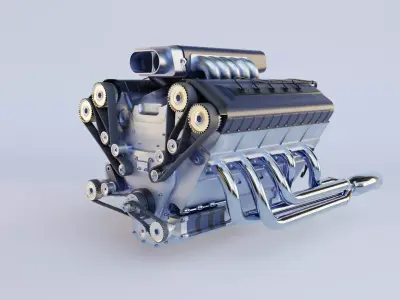 Highly-detailed V10 Engine 3D Model with Realistic Textures 3D model