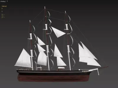 Black Clipper Ship 19th Century Tall Ship with Full Sails 3D model