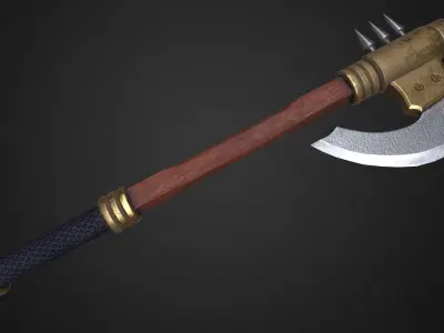 Medieval axe Low-poly 3D model 12