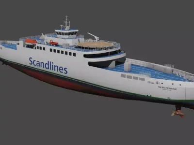 Hybrid diesel electric ropax ferry Low-poly 3D model