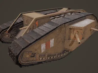 Mark IV British heavy tank of the WW I Low-poly 3D model