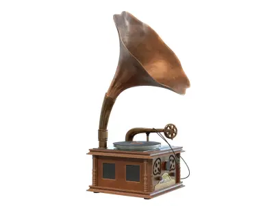 Old vinyl plate player gramophone 3D model