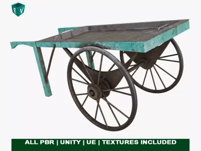 Wooden Cart06 All PBR Unity UE Textures Included Low-poly 3D model