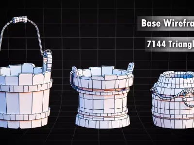 3d Stylized Wooden Buckets Pack Low-poly 3D model