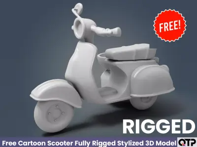 Free Cartoon Scooter Fully Rigged Stylized 3D Model Animation Free low-poly 3D model
