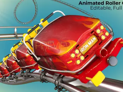 Roller Coaster Train Animated  3D model