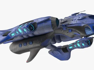Futuristic Combat Spaceship Blue 3D model