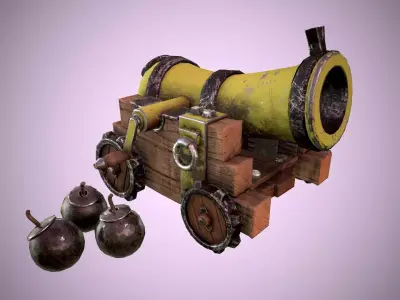 Stylized cannon for the game Low-poly 3D model
