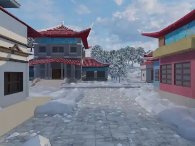Snowy Mountain Village 3D model 2