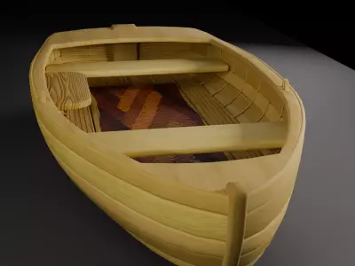 Wooden Boat Low-poly 3D model 5