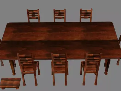 Wooden Furniture set Low-poly 3D model