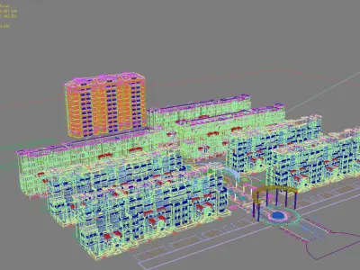 Architecture apartment building with street 3D model