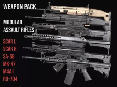 Modular Modern Assault Rifles Gun Weapon Pack 