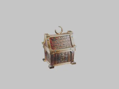 Medieval Wooden Treasure Chest with Metal Details Low-poly 3D model