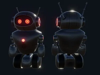 Cute Wheeled Robot Low-poly 3D model