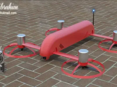 Quadcopter drone on brick sidewalk Free 3D model