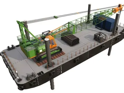  Pontoon  with jack-up and crane  3D model