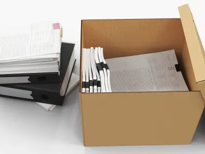 Cardboard Archival Storage Box with Paper Documents 3D model