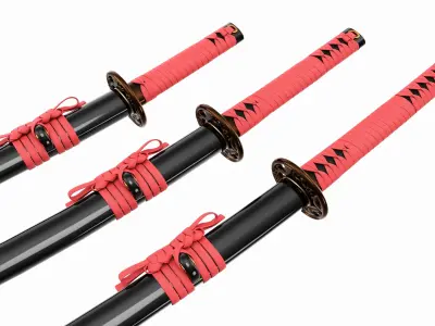 Japanese Katana Wakizashi Tanto Set 3D model