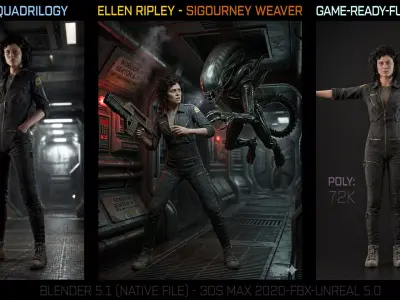 The Alien - Ellen Ripley  Game Ready - Rigged 3D model