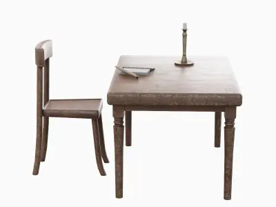 Old Table Set 01 Low-poly 3D model