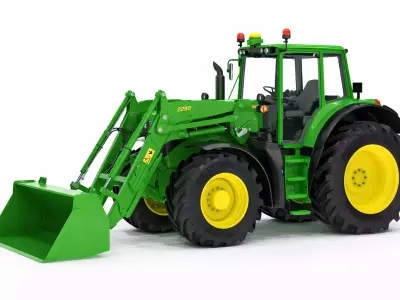 John Deere 6195M Low Poly Tractor Loader Farm Vehicle 3D Low-poly 3D model