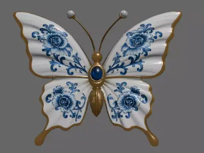 Chinoiserie Floral Butterfly Statue 3D model