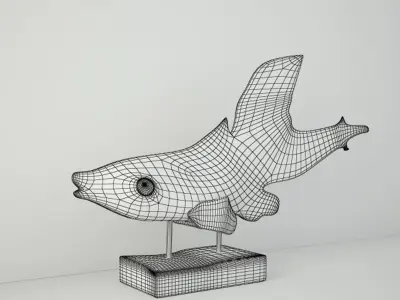 Hand Carved Driftwood Fish On Stand 3D model 8