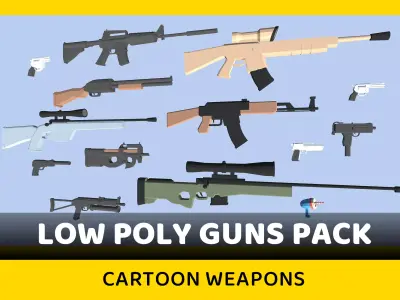 Lowpoly Guns Pack - Lowpoly Weapons -  Lowpoly Cartoon Guns Low-poly 3D model