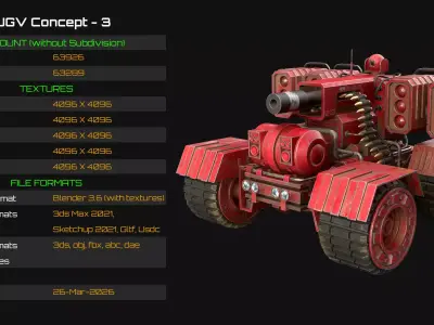 UGV Concept-3-Red-Dirty Low-poly 3D model