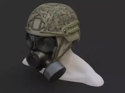Military helmet and Gas mask 3D model
