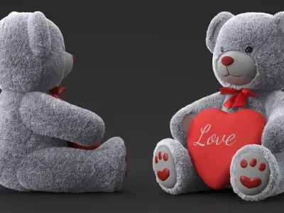 Teddy Bears Holding Heart Fur Collection 3D model