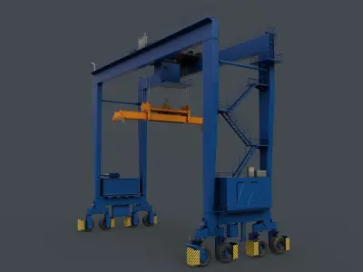 PBR Rubber Tyred Gantry Crane RTG V2 - Blue Low-poly 3D model